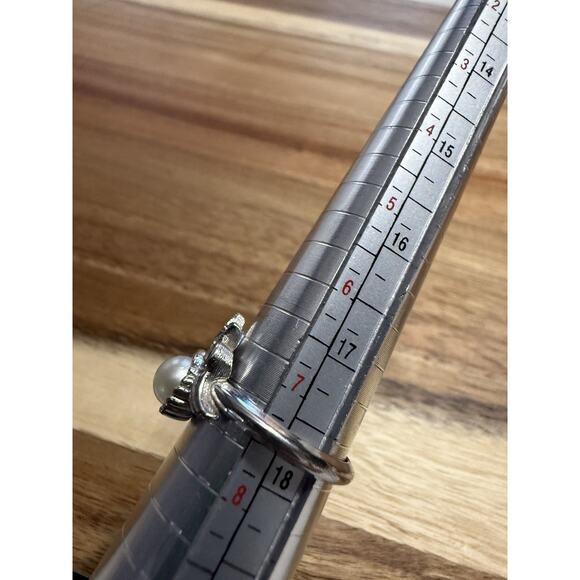 VTG Avon COCKTAIL RING Faux PEARL PAVE RHINESTONE SPRAY SZ 7.5 NOS 1970's - Picture 8 of 8